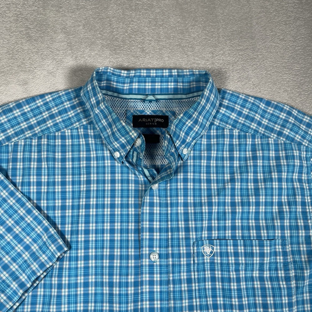 Ariat Pro Series Shirt Mens Large Blue Plaid Short Sleeve Western Button Down L